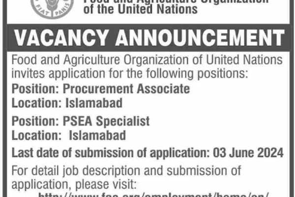 Food and Agriculture Organization of the United Nations Latest Jobs Advertisement May 2024