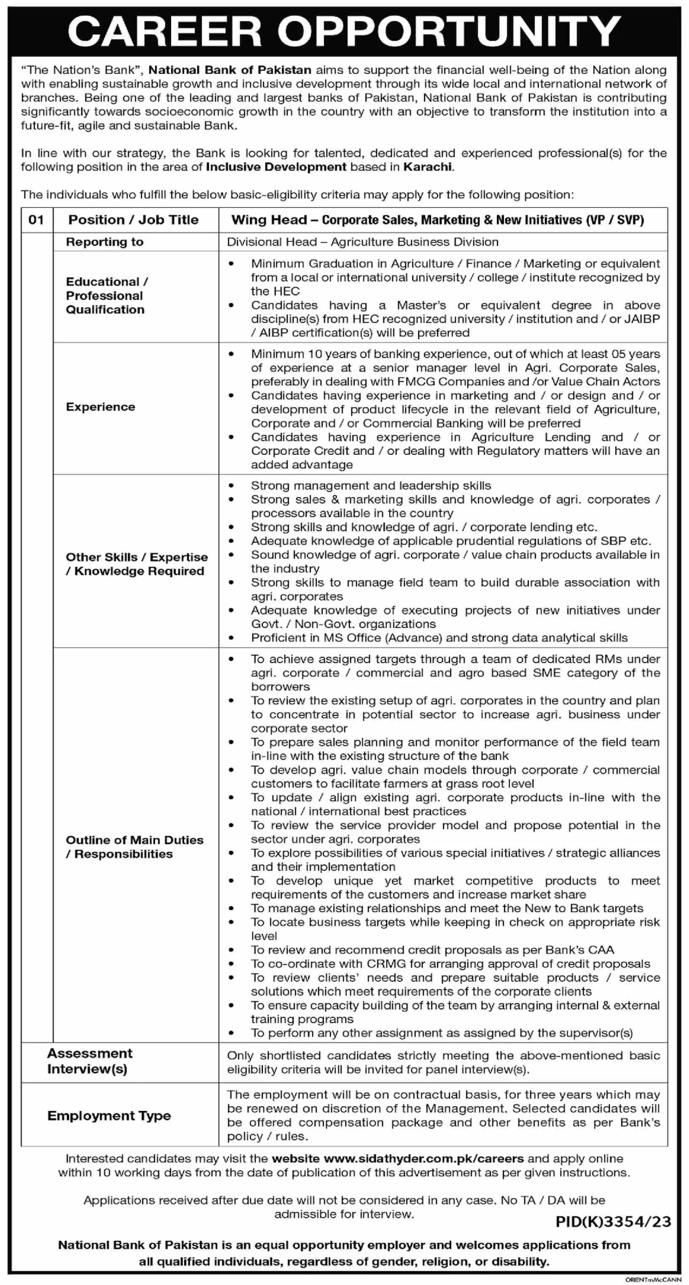 National Bank of Pakistan Latest Jobs Advertisement May 2024