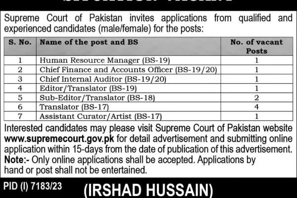 Supreme Court of Pakistan latest jobs Advertisement May 2024