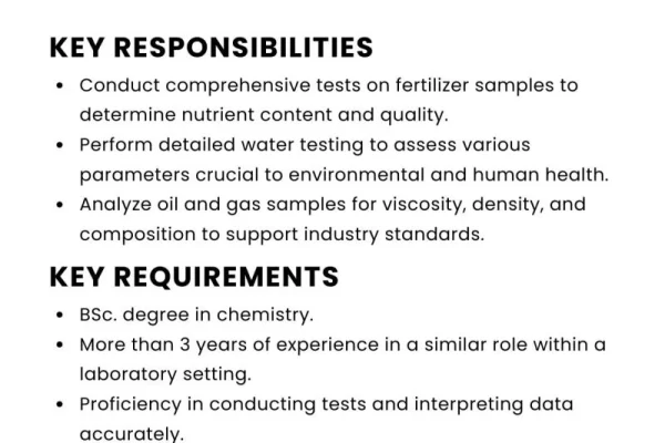 Lab Technician Jobs in Fatima Group Advertisement