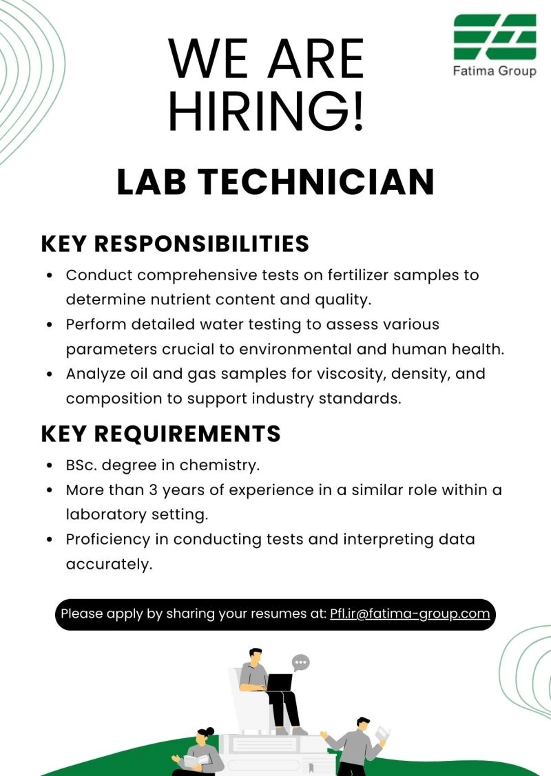 Lab Technician Jobs in Fatima Group Advertisement