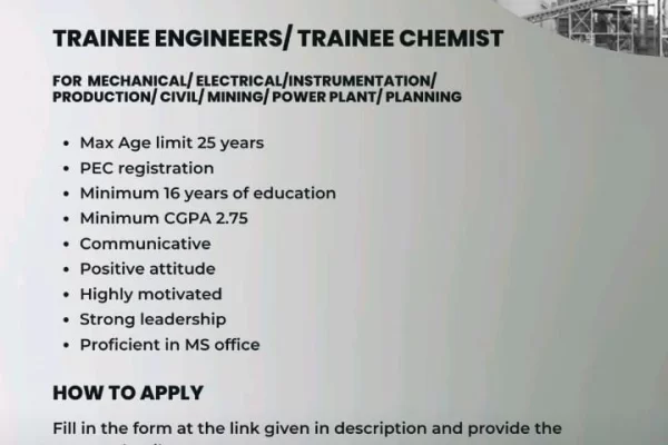 Pioneer Cement Jobs as Trainee Engineers/Chemist Advertisement July 2024