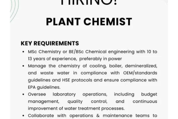 Plant Chemist at Fatima Group Job Advertisement July 2024