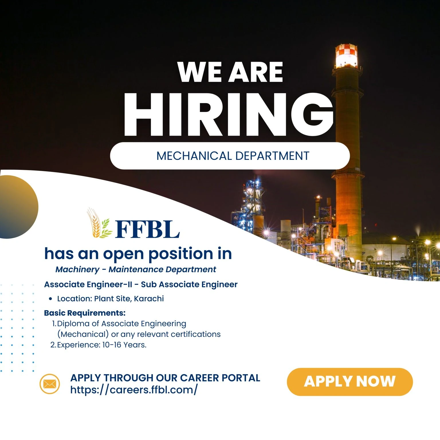 FFBL is Looking for an Associate Engineer II & Sub Associate Engineer for Mechanical Department