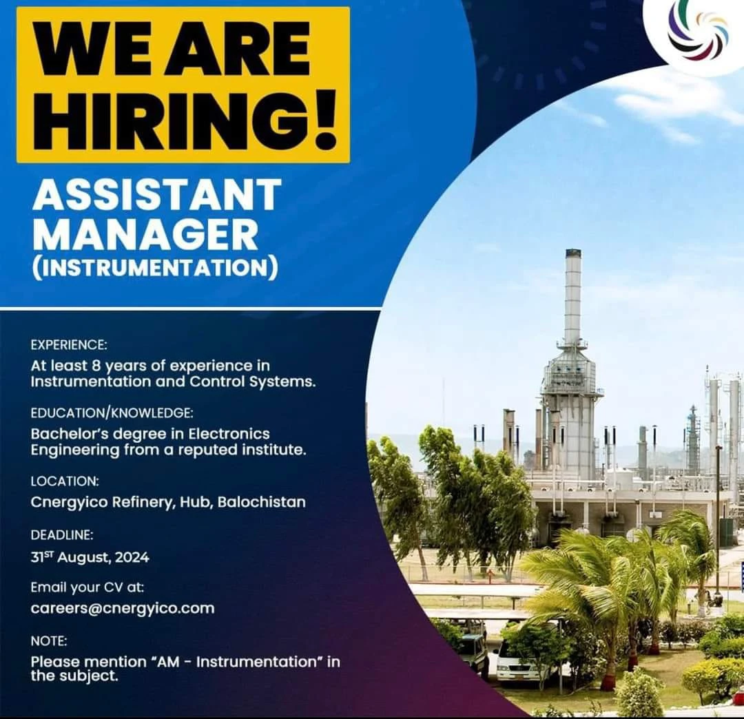 Assistant Manager Instrument Position Jobs at Cnergyico Refinery