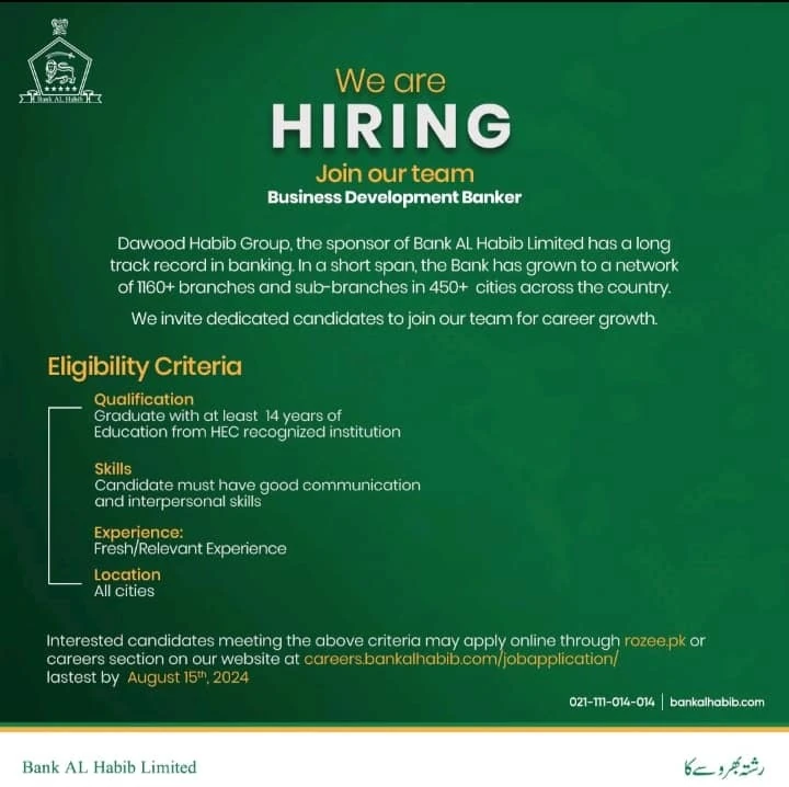 Bank Al Habib Hiring for Business Development Banker