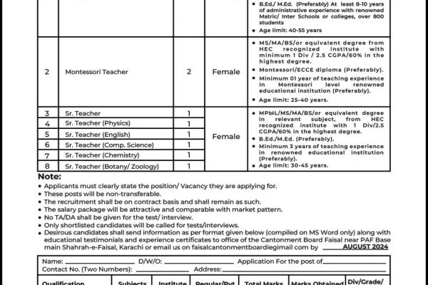 Cantt Public School and College Teaching Jobs at Faisal Cantt