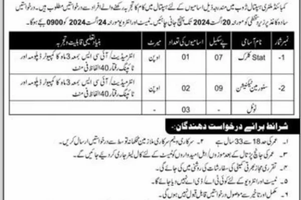 Clerk and Storeman Technician Required by Combined Military Hospital