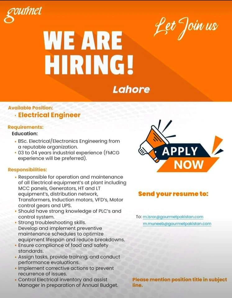 Electrical Engineer Jobs at Gourmet August 2024