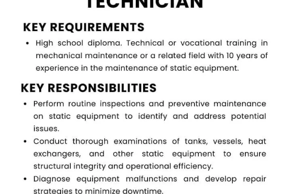 Equipment Technician Job at Fatima Group