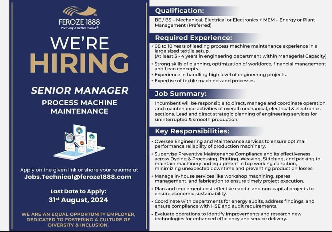 Senior Manager Process Machine Maintenance