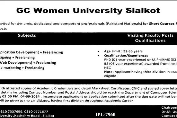 Teaching Job at GC Women's University Sialkot