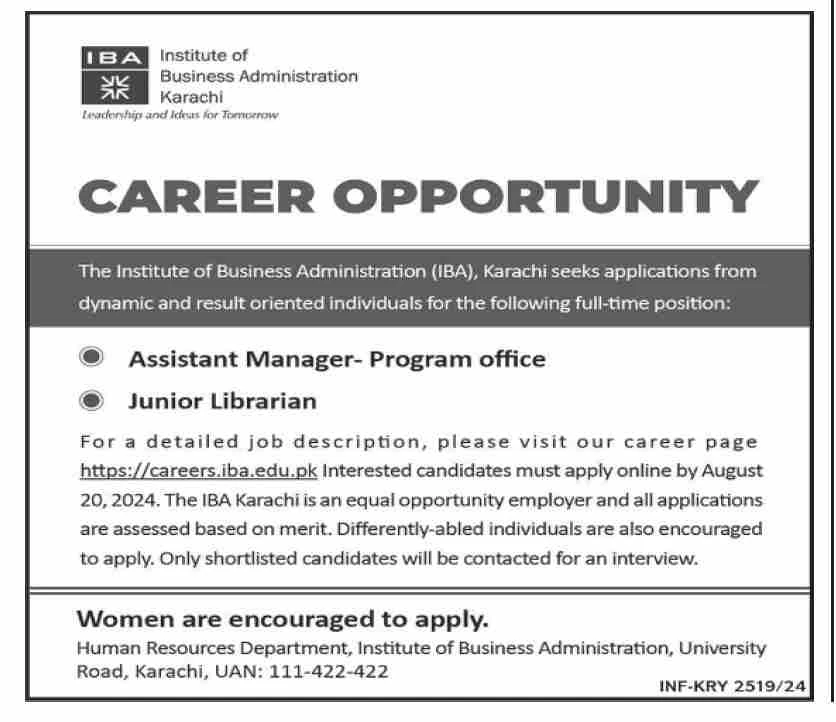 Assistant Manager and Librarian Jobs in Institute of Business Administration
