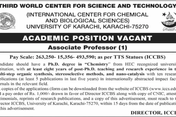 International Center of Chemical And Biological Sciences Advertisement for the job Associate Professor