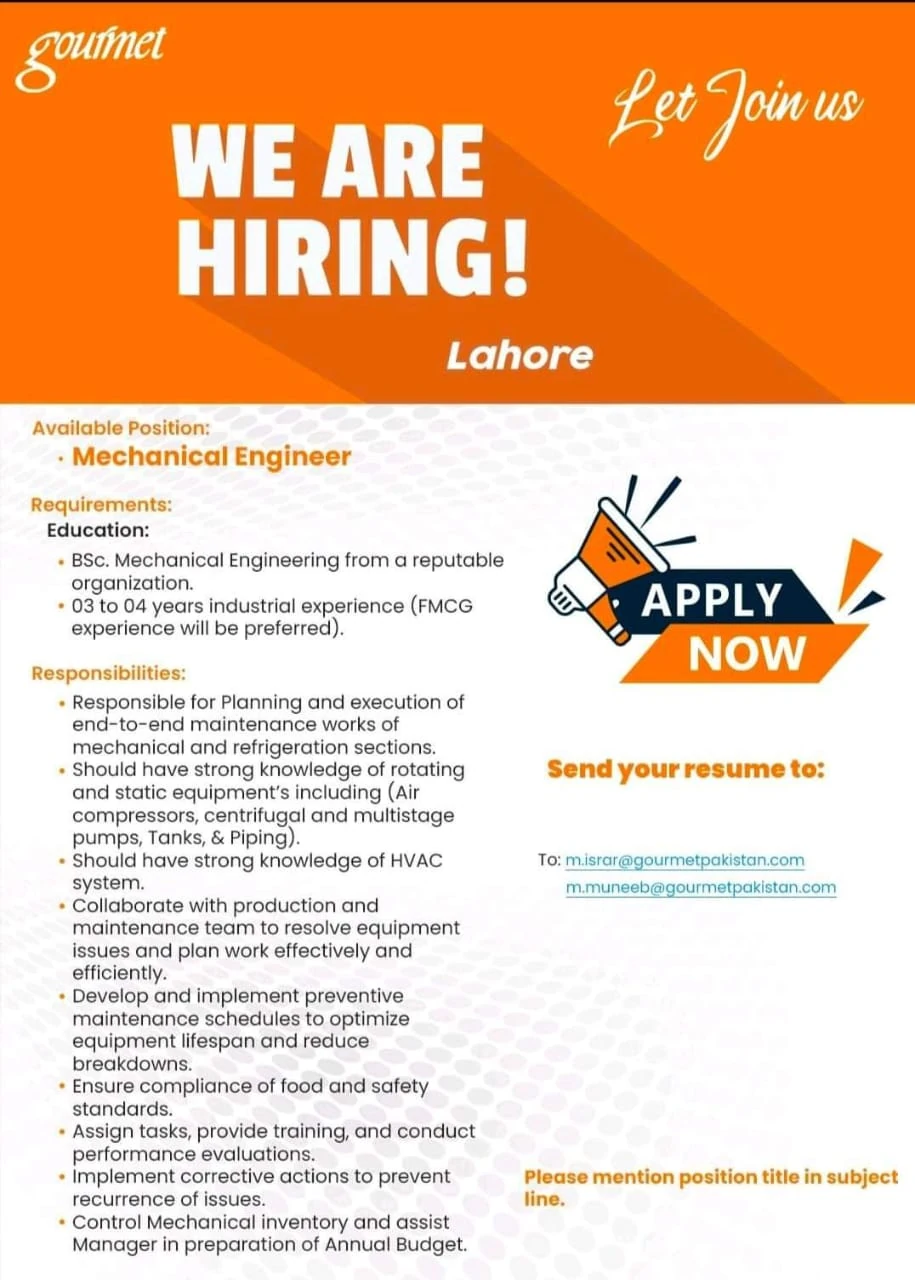 Mechanical Engineer Jobs at Gourmet August 2024