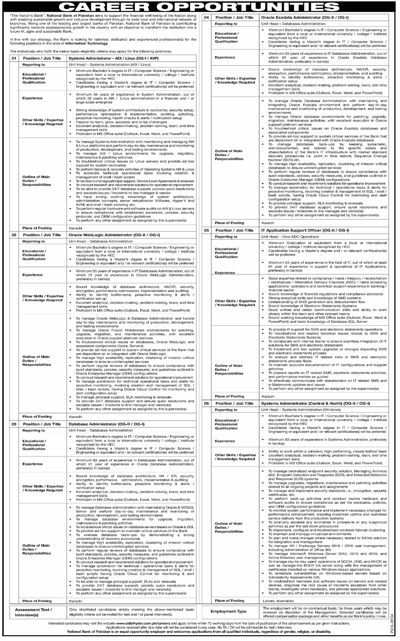 National Bank of Pakistan Jobs August 2024