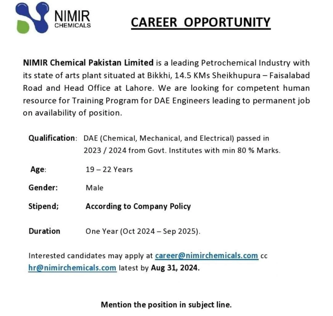 Chemical, Mechanical, & Electrical Associate Engineer Jobs at NIMIR