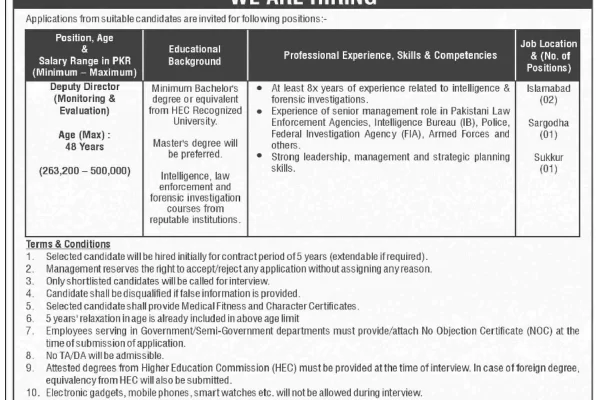 Deputy Director Post Job at NADRA