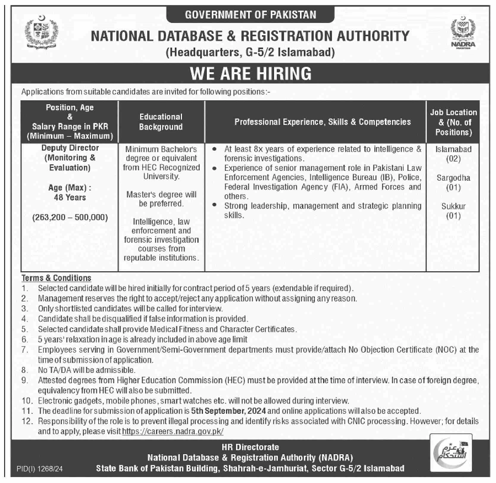 Deputy Director Post Job at NADRA