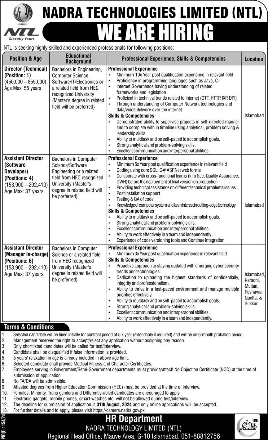 Nadra Technologies Limited latest jobs For Experienced Candidates