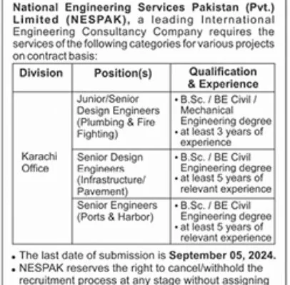 Engineer Jobs at the National Engineering Services Pakistan Limited (NESPAK)