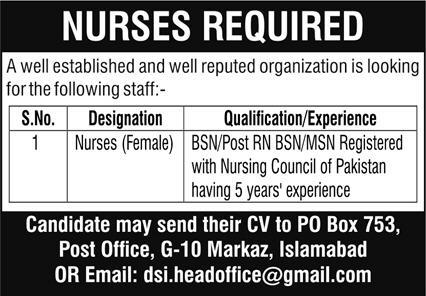 Nurses Required at Well-Established and Reputable Organization Latest Jobs