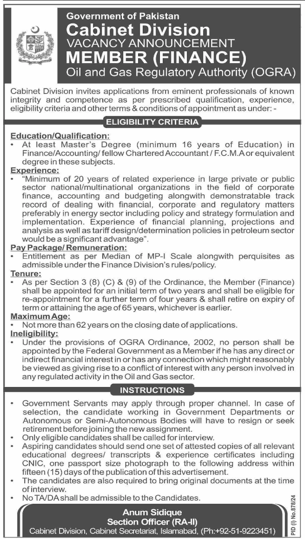 Manager (Finance) Jobs in Pakistan 2024 Apply Online Oil And Gas Regulatory Authority (OGRA)