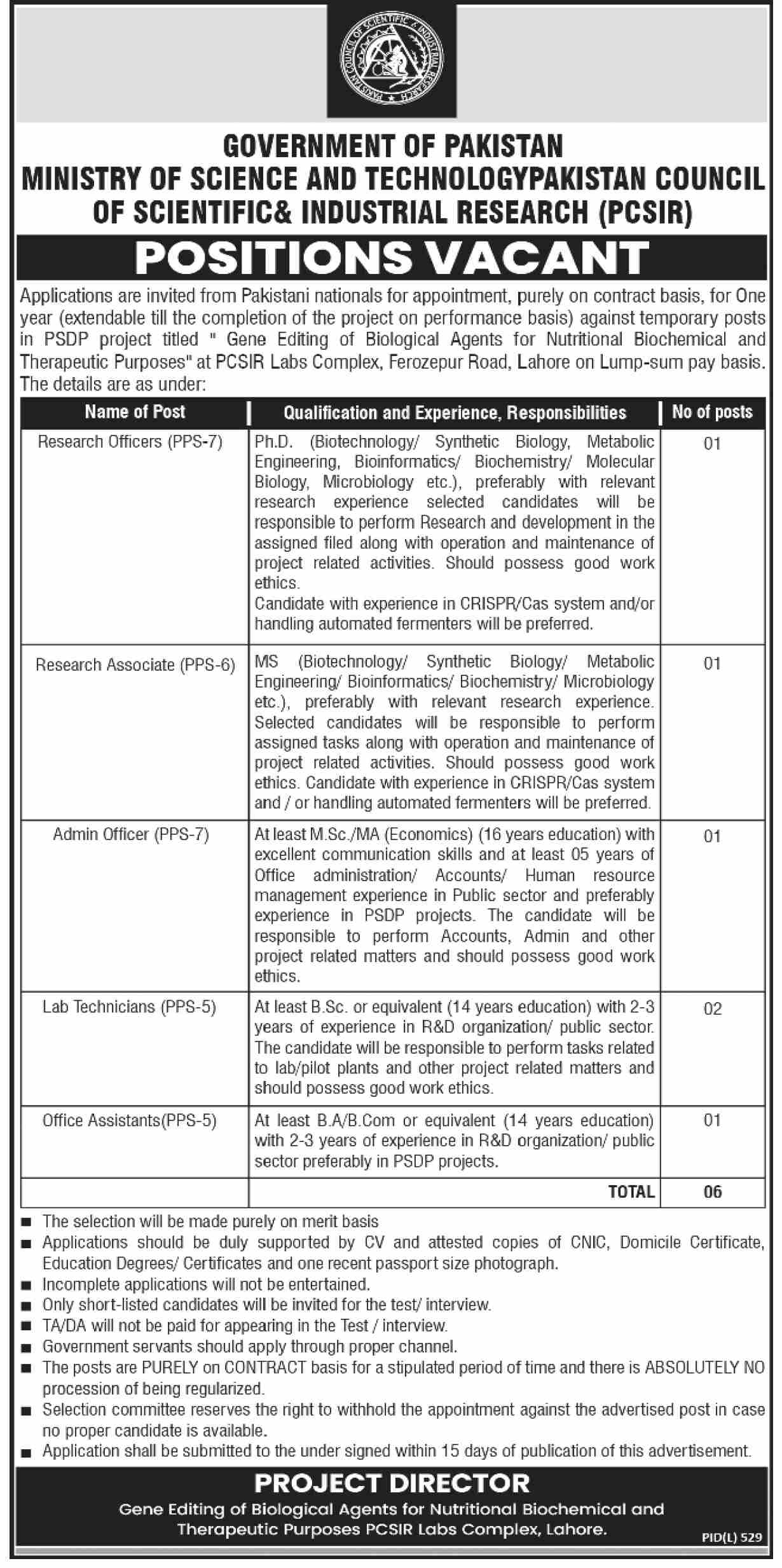 Officers, Associates, Technicians, & Many Other Jobs at PCSIR