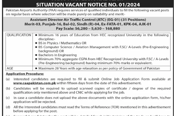 Pakistan Airports Authority Seeking for Assistant Director Air Traffic Control