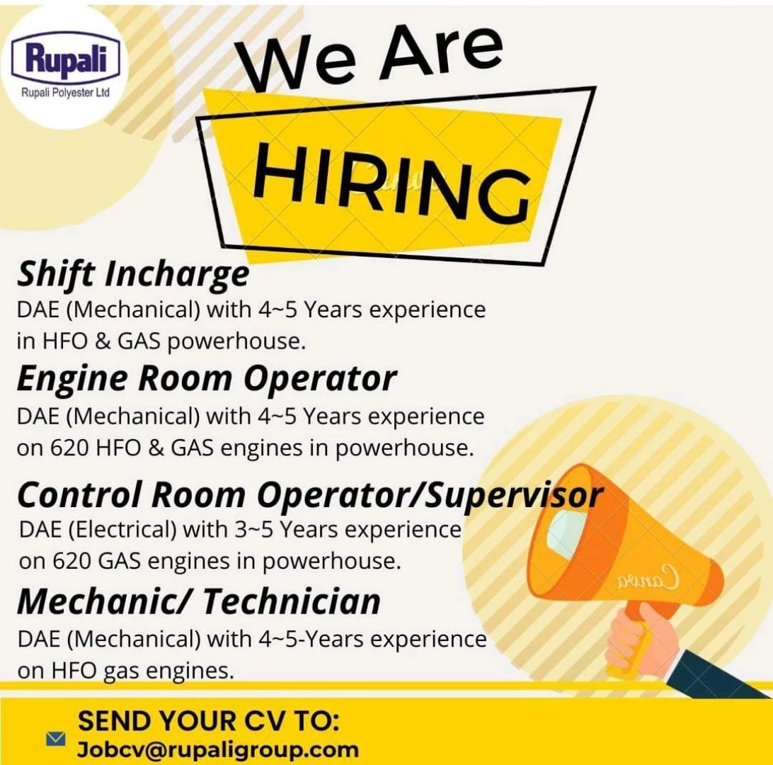 Rupali Polyester Limited Jobs August 2024 Apply Online for Shift Incharge, Mechanic & others