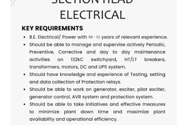 Fatima Group Jobs for Section Head Electrical