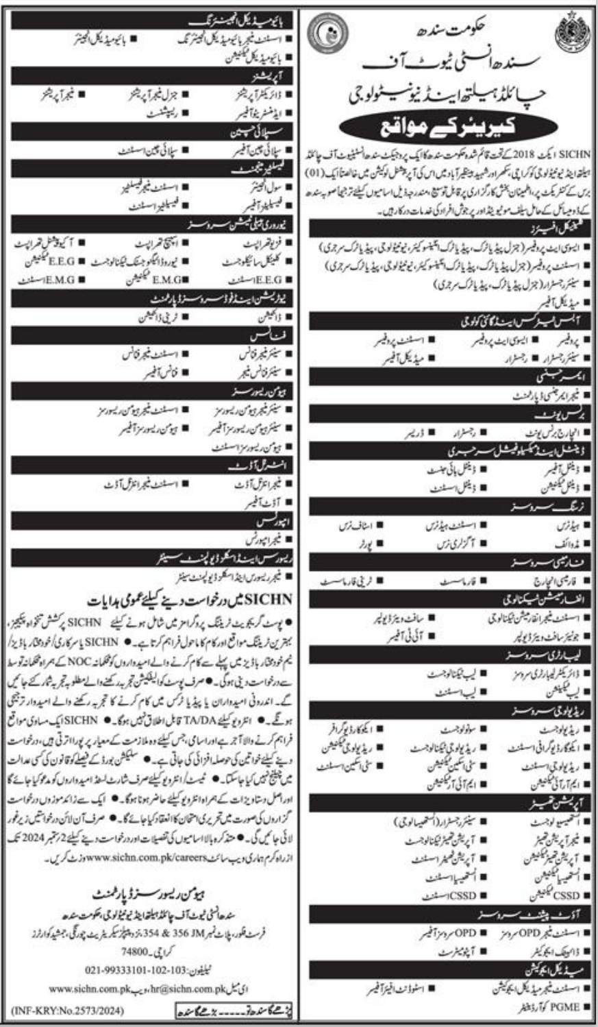 Multiple Jobs in SICHN | Latest Jobs August 2024