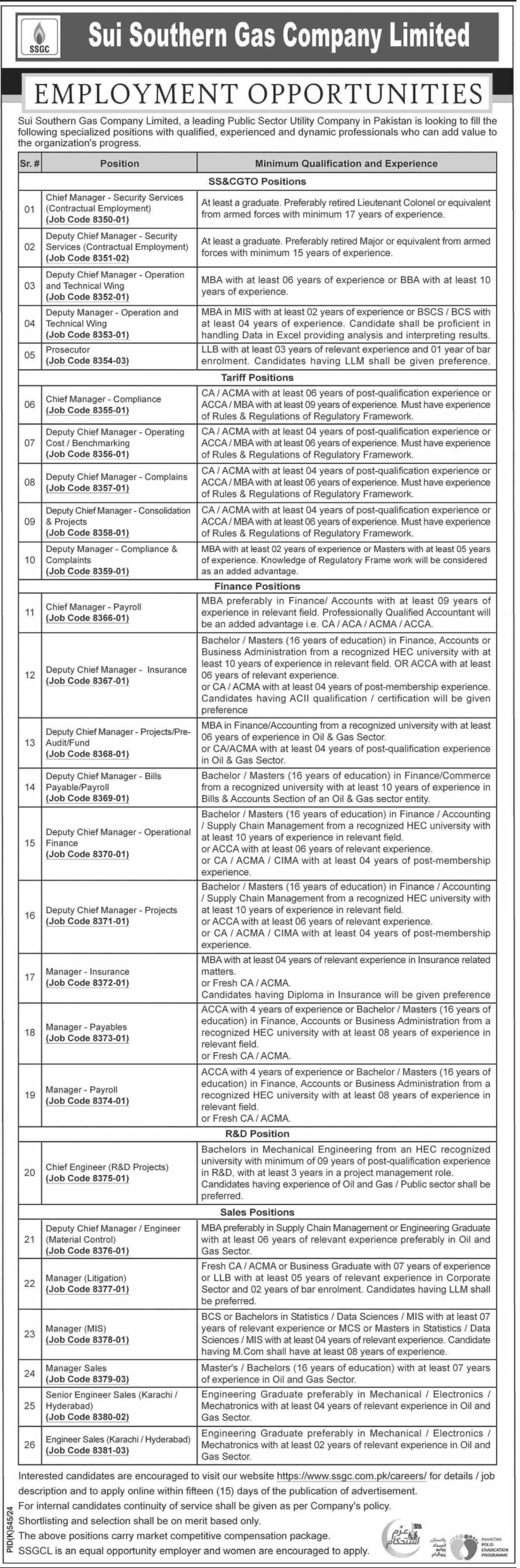 Multiple Engineering Jobs in Sui Southern Gas Company Limited Latest Jobs