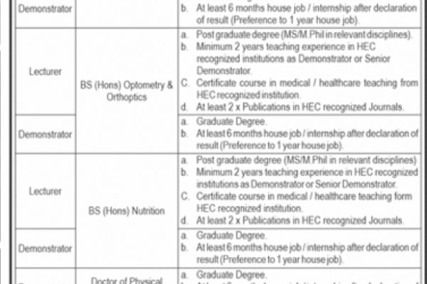 Lecturer & Demonstrator Jobs at School of Allied Health Sciences