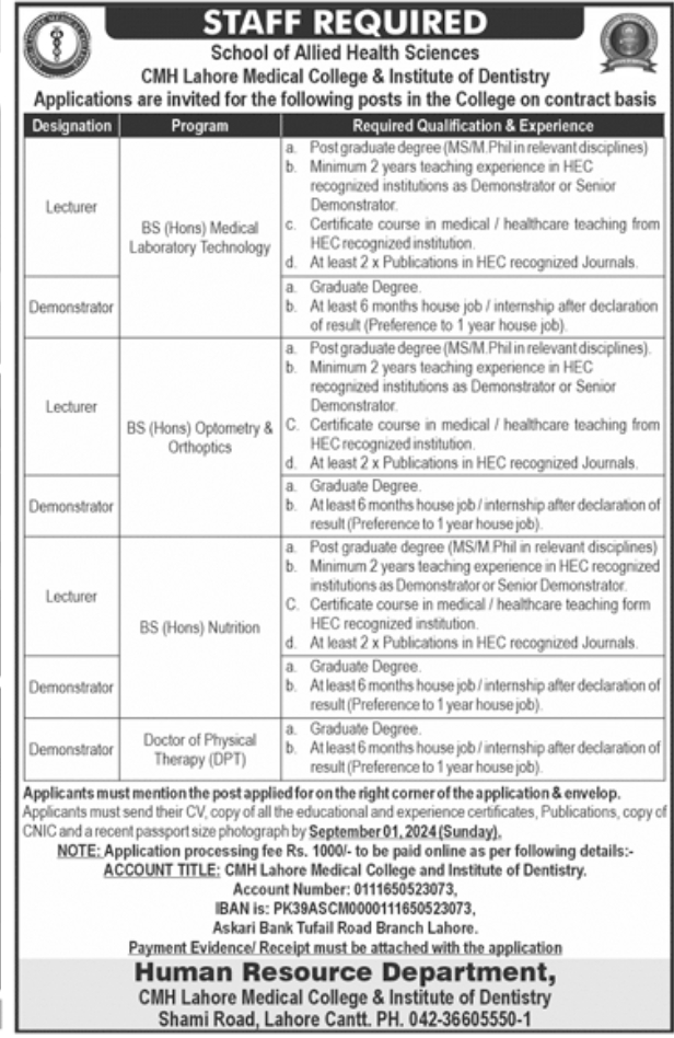 Lecturer & Demonstrator Jobs at School of Allied Health Sciences