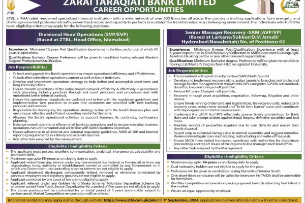 Zarai Taraqiati Bank Limited Career Opportunity Latest Jobs 2024