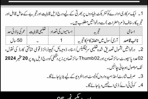 Naib Qasid Required at Government Institute