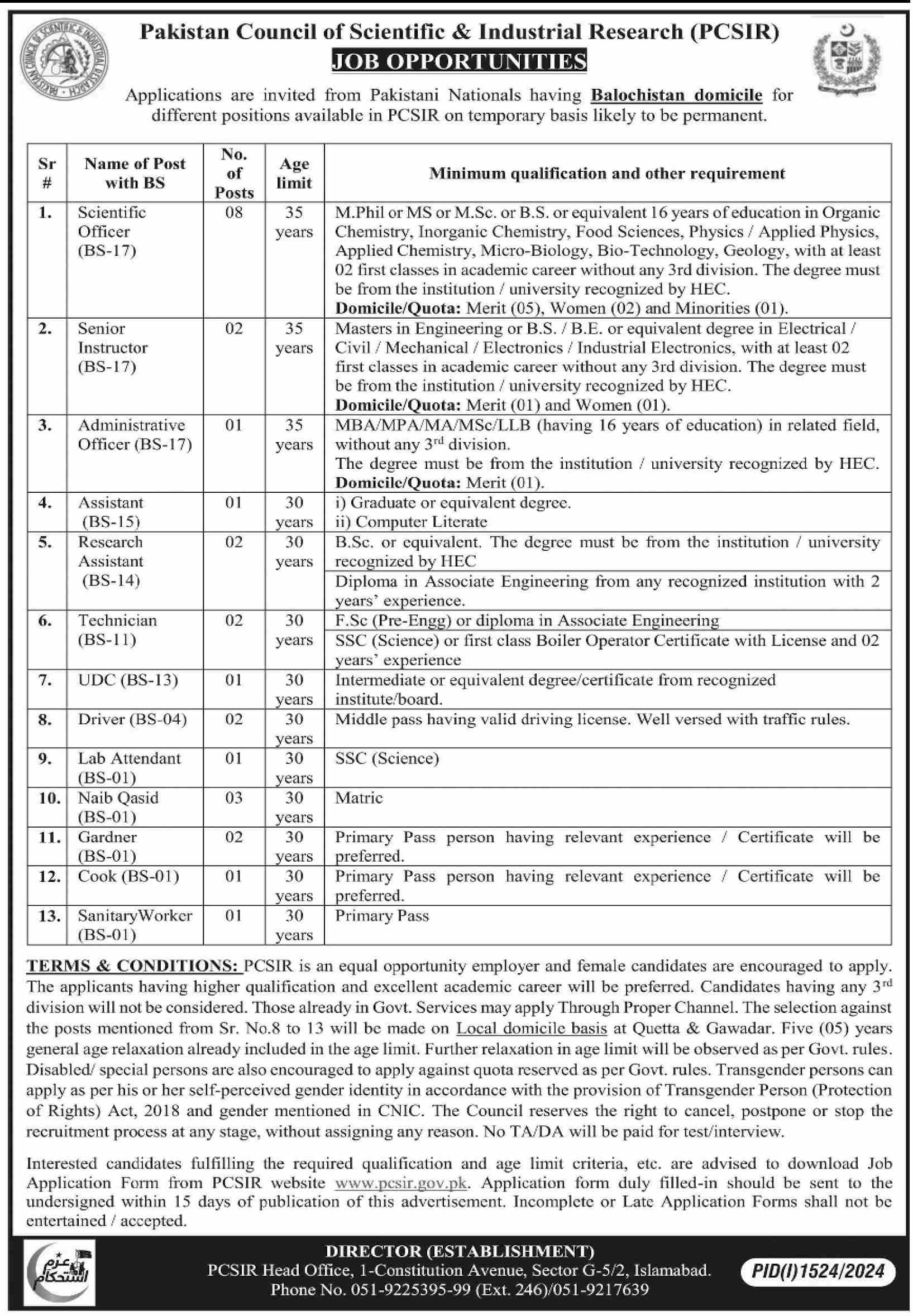 Scientific Officer, Admin Officer, Assistant, UDC, Naib Qasid & Many Other Jobs at PCSIR