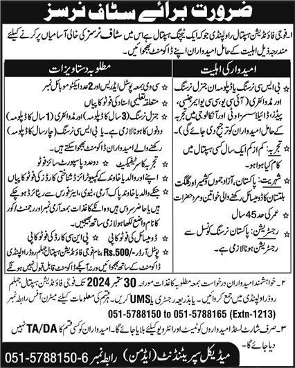 Staff Nurses Multiple Jobs at Fauji Foundation Hospital