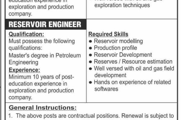 A Public Sector is hiring for the Reservoir Engineer & Geophysicist