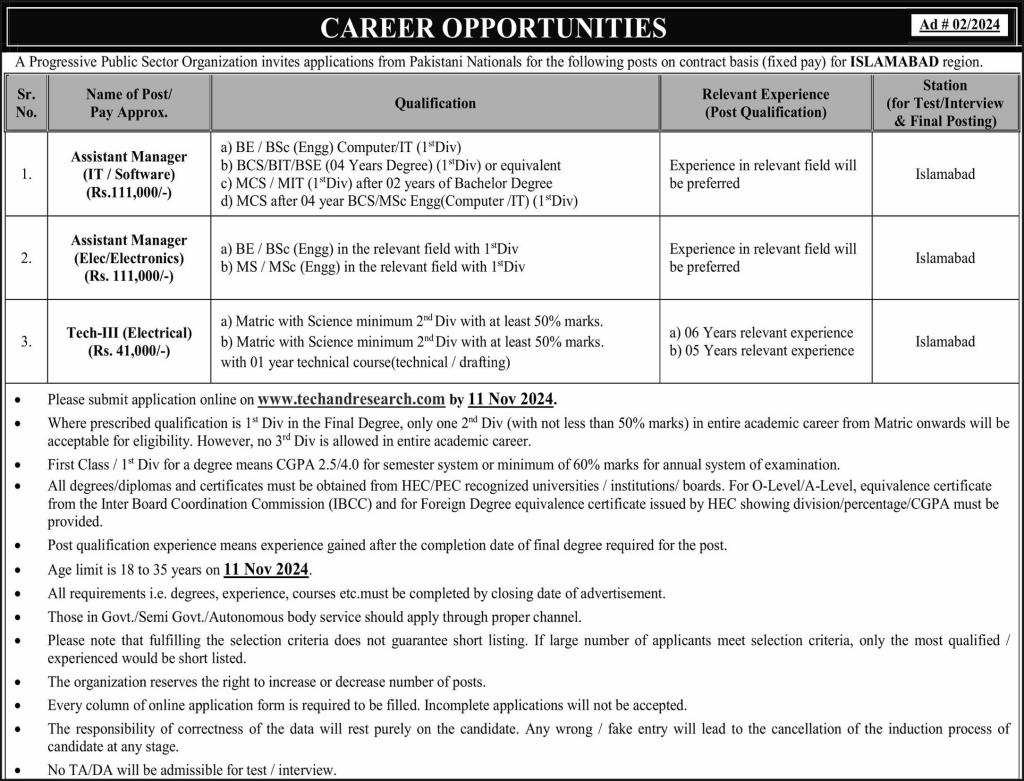 Electrical, IT & Electronics Tech and Managerial jobs at A Public Sector