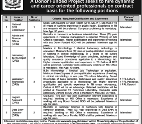 Admin Officer, Data Entry Operator, Laboratory Technician & Others Jobs at National Health Services Regulation and Coordination