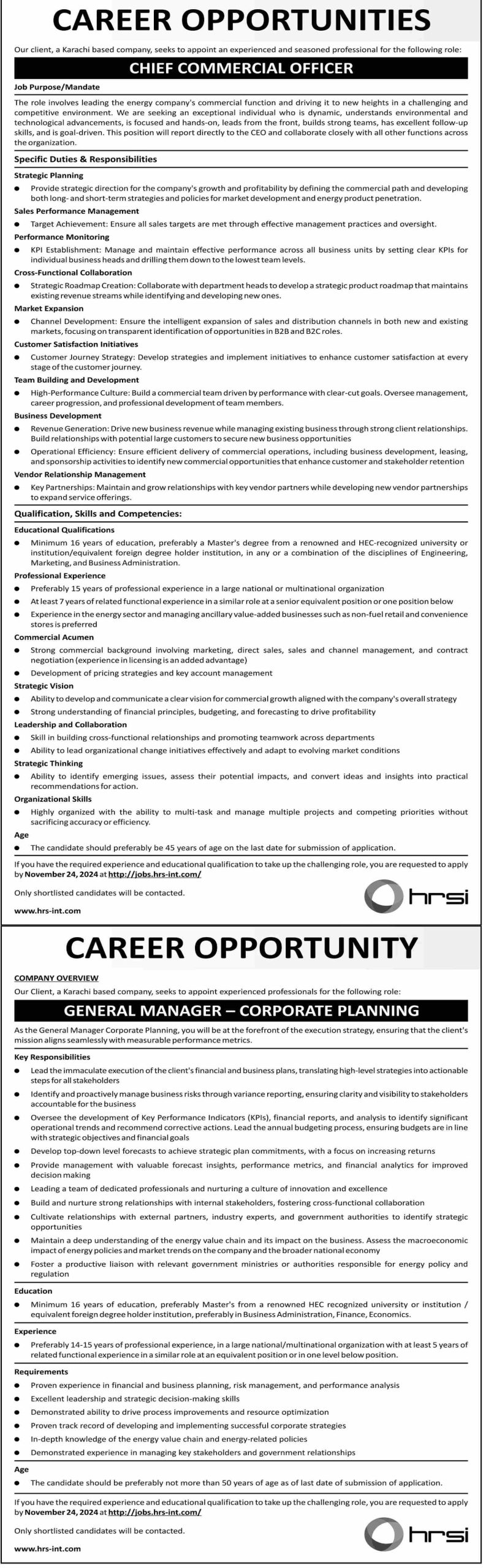 HRSI is hiring for Managerial Job Opportunities